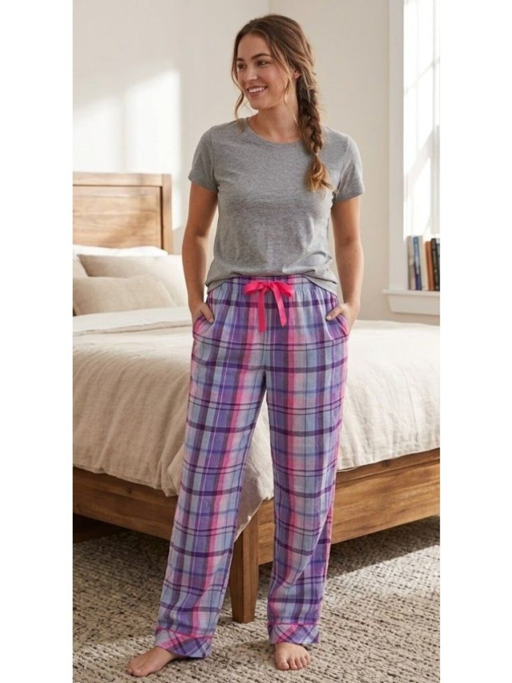 Victorias Secret XS Womens Plaid Pajama Pants Cotton/Modal Blend Elastic Waist